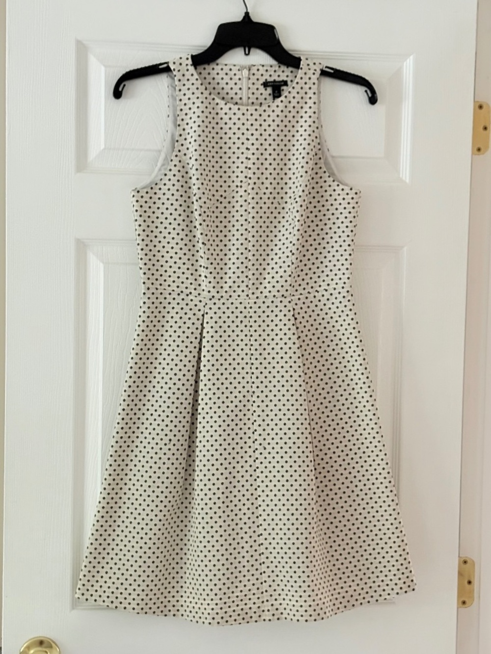 Ann Taylor Cream and Navy Polka Dot Dress